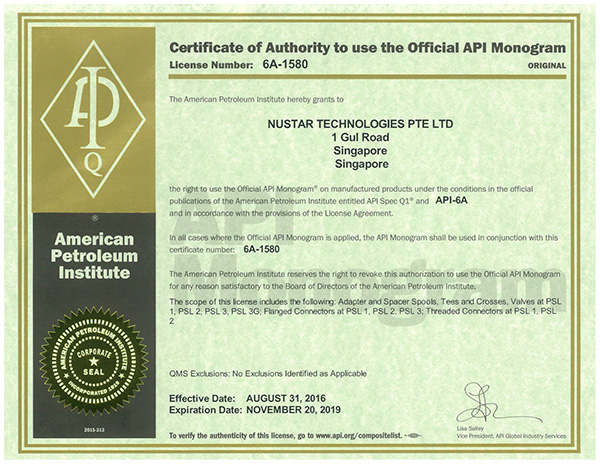API 6A  Certificate